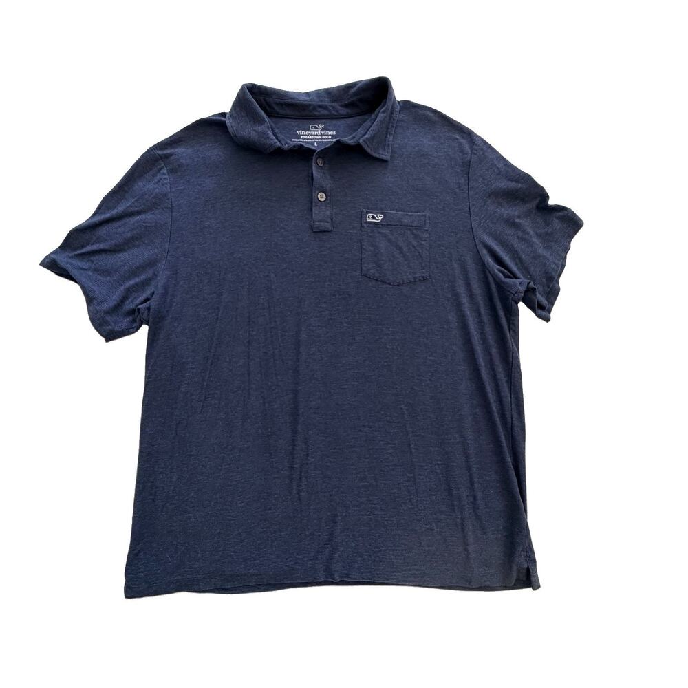Vineyard Vines Edgartown Pima Polo Micro Stripe Blue Whale Logo Shirt L Peru